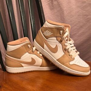 Jordan Women's Tan and White High-Top Sneakers